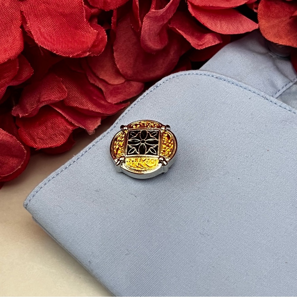Elegant Gold and Black Cufflinks with Silver Fleury Cross - Picture 13 of 16